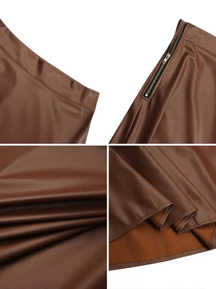 ZANZEA Damen PU Leder Maxirock – Eleganter High-Waist A-Linien-Rock mit Reißverschluss, knöchellanger Office-Rock für Herbst & Winter