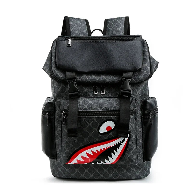 Herren PU Leder Rucksack mit Shark-Design – Modischer Laptop- & Schulrucksack für Studium, Reise & Alltag