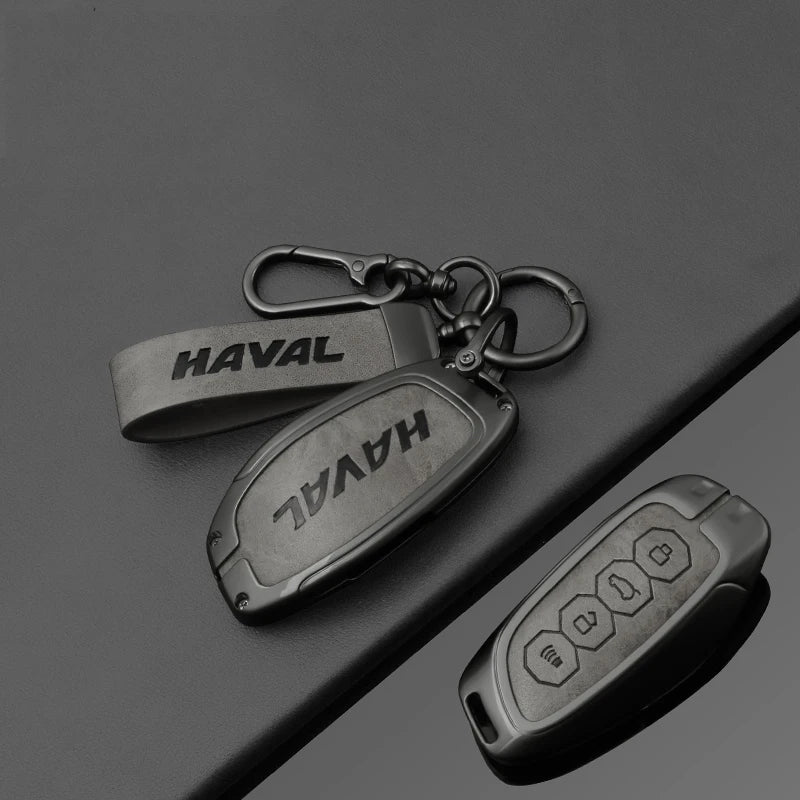 Étui de clé de voiture haut de gamme avec revêtement métallique et cuir pour Great Wall Haval – Étui de clé pour H6 (2024), H9 (2024), F7x, H5, H3, H2, M6 et plus