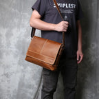 Retro Herren Rucksack aus echtem Crazy Horse Leder – Ein-Schulter Messenger Bag, horizontales Design, große Kapazität, Vintage-Stil