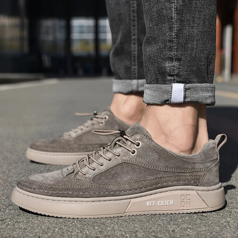COZOK Zapatillas de deporte de cuero para hombre – Zapatillas informales con plataforma, suelas de PU blancas, sin cordones y con cordones para todas las etiquetas y frecuencias