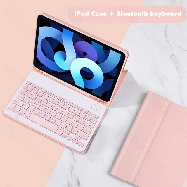 Bunte Bluetooth Tastatur Hülle für iPad 10.2, iPad 7/8/9/10, iPad Pro 11, iPad Air 4 & 5, iPad mini 5 & 6 – Magnetisches Leder Stand Case mit Keyboard