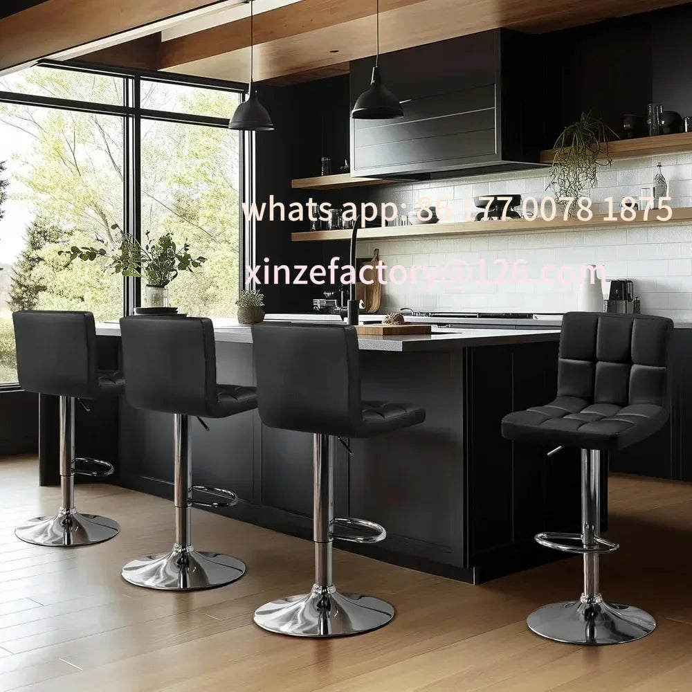 Barhocker 4er Set aus PU-Leder – Höhenverstellbare 360° Dreh-Barstühle mit Rückenlehne für Küche, Theke & Bar