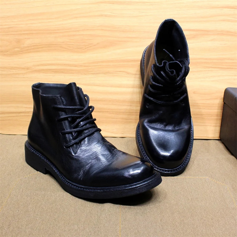 Felix Chu Herren British Style Ankle Boots – Handgefertigte Motorrad- & Winterstiefel aus echtem Kalbsleder, Lederlaufsohle, Größen 39-46