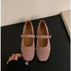 UETEEY Dames Mary Jane Flats 2025 – Sommer Ballerina Schuhe aus Wildleder mit Nieten, Bequeme Runde Zehen Casual Flats für Frauen