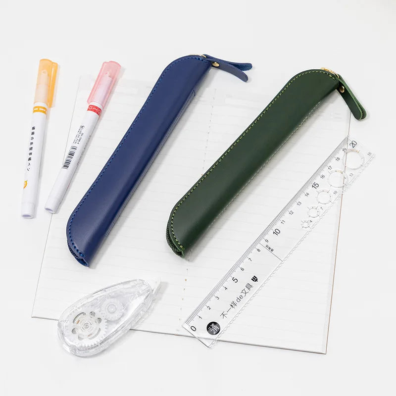 Handgefertigtes PU Leder Stifteetui mit Reißverschluss – Minimalistischer Pen Holder für 3–4 Stifte, Schule &amp; Büro 