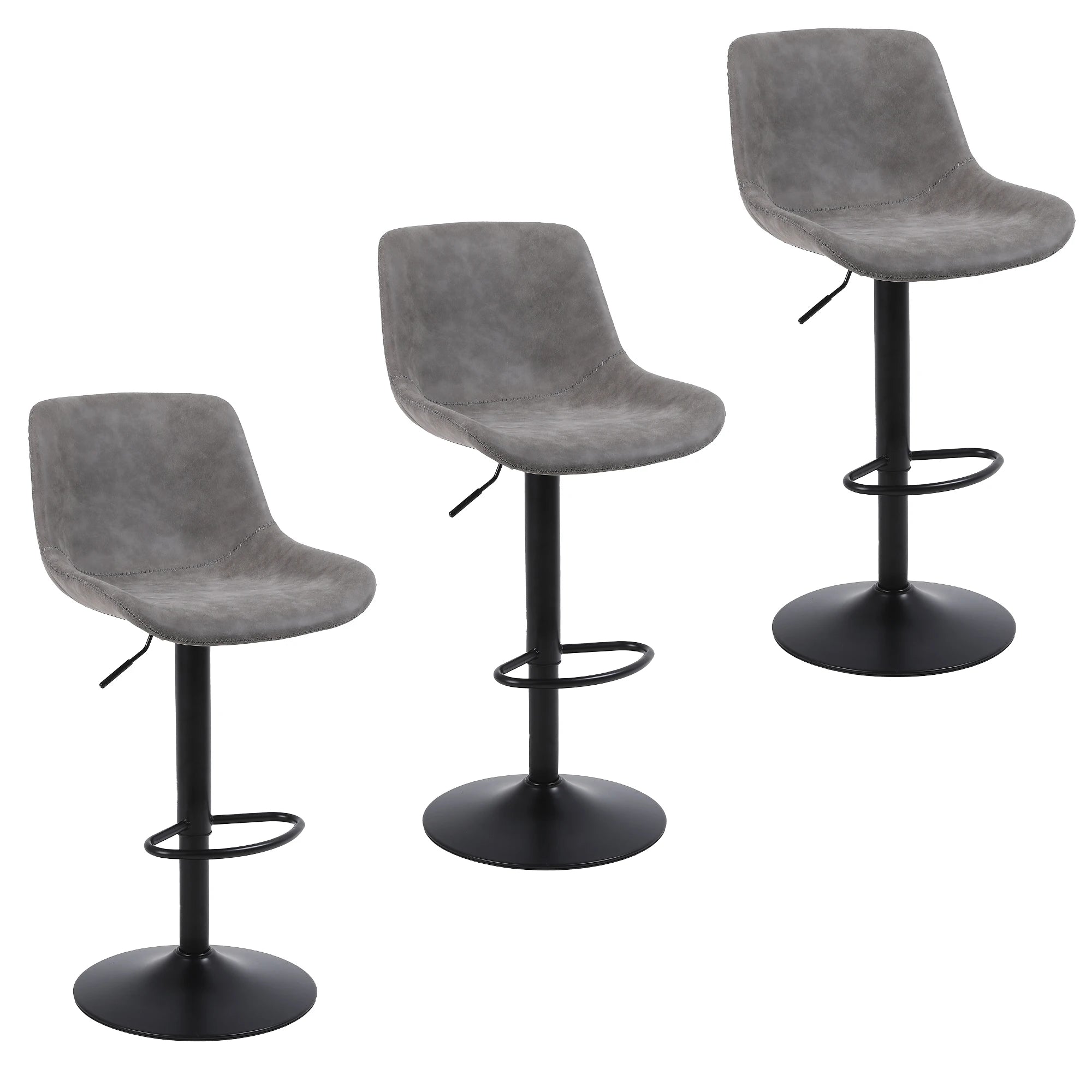 Ralex-Chair Barhocker 3er Set – Höhenverstellbare 360° Dreh-Barstühle aus PU-Leder mit Rückenlehne, moderne Thekenstühle für Küche & Bar