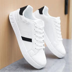 LEDP Herren Leder Sneaker – Klassische Casual Schuhe, weiße Plattform-Sneaker, komfortabel, atmungsaktiv, höhenverstellbar