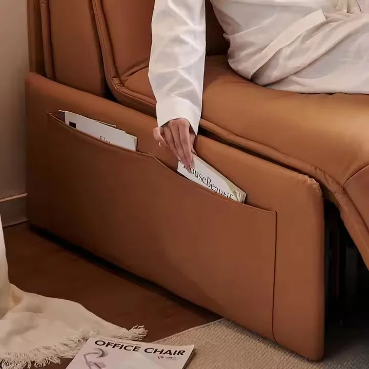 Luxuriöses elektrisches Leder Schlafsofa mit Stauraum – Klappbares Designer Sofa-Bett für Wohnzimmer, Schlafzimmer, Hotel & Apartment
