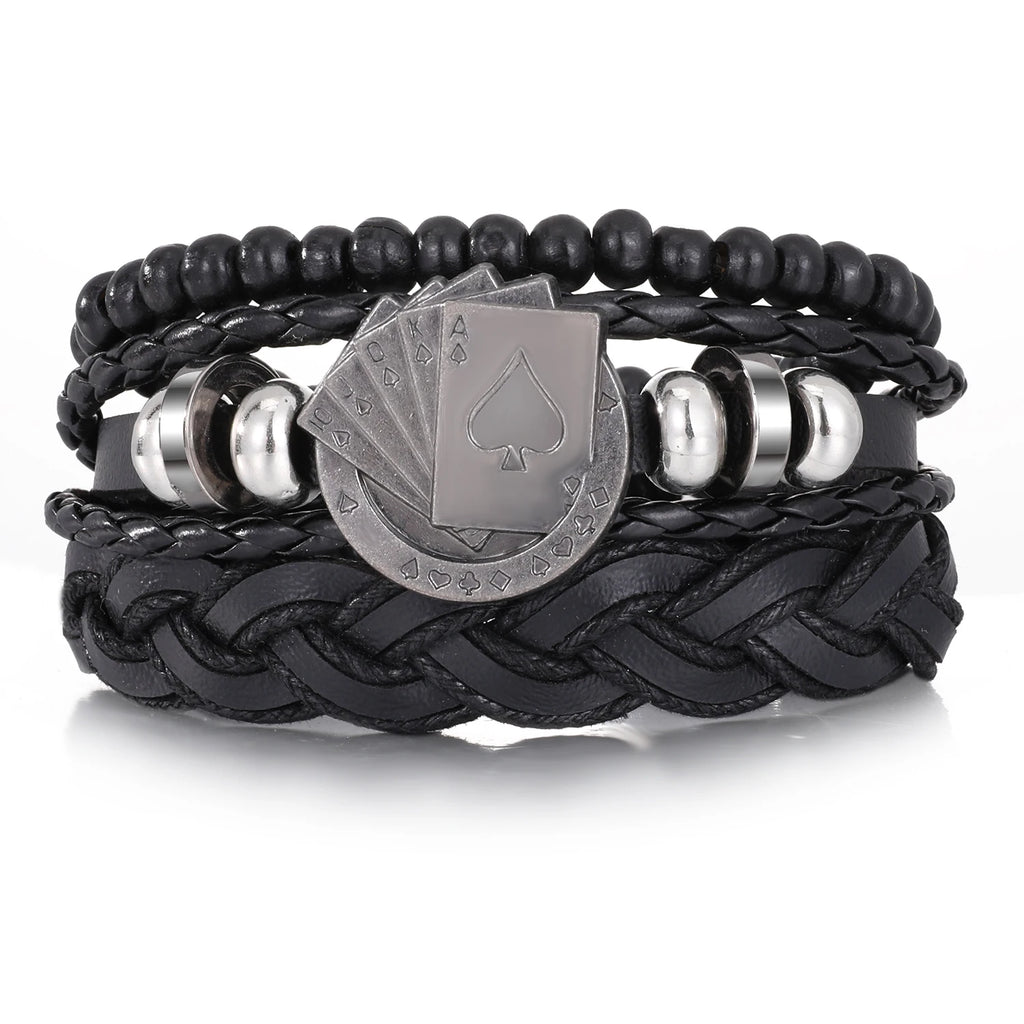 Punk Leder Wickelarmband mit Gitarren- & Unendlichkeits-Symbol – Geflochtenes Vintage Armband mit Holzperlen, Ethno Tribal Wristband für Damen & Herren