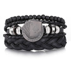 Punk Leder Wickelarmband mit Gitarren- & Unendlichkeits-Symbol – Geflochtenes Vintage Armband mit Holzperlen, Ethno Tribal Wristband für Damen & Herren