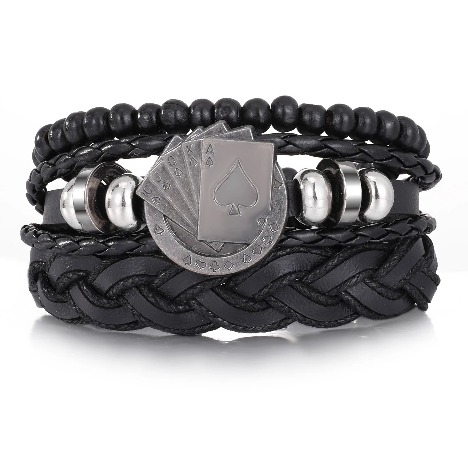 Punk Leder Wickelarmband mit Gitarren- & Unendlichkeits-Symbol – Geflochtenes Vintage Armband mit Holzperlen, Ethno Tribal Wristband für Damen & Herren