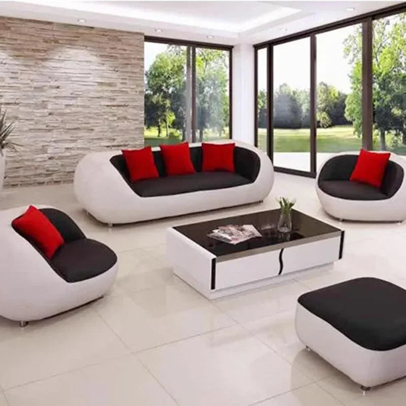 Nordisches Designer Leder-Sofa mit Schlaffunktion – Luxus Lounge Sofa im modernen Stil, geschwungene Relax-Couch aus Rindsleder für Wohnzimmer