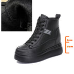 Fujin Damen Platform Wedge Sneakers aus echtem Leder – 8 cm Keilabsatz, Chunky Lace-Up Schuhe mit dicker Sohle für Herbst &amp; Winter