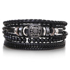 Punk Leder Wickelarmband mit Gitarren- & Unendlichkeits-Symbol – Geflochtenes Vintage Armband mit Holzperlen, Ethno Tribal Wristband für Damen & Herren