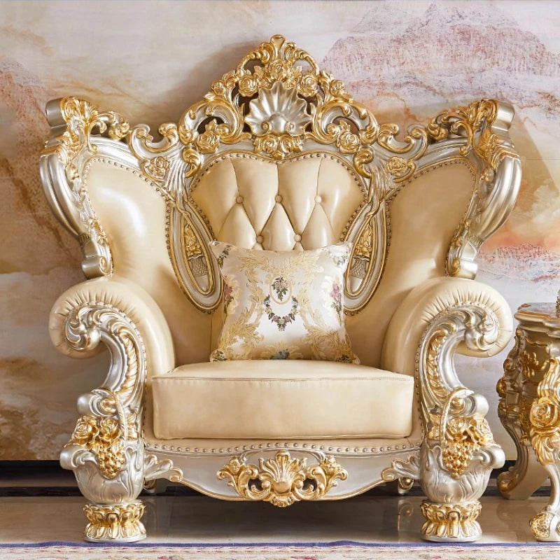 Elegantes Echtleder Sofa mit Massivholzrahmen – Luxuriöses Lounge Sofa im europäischen Stil für Wohnzimmer & Apartment