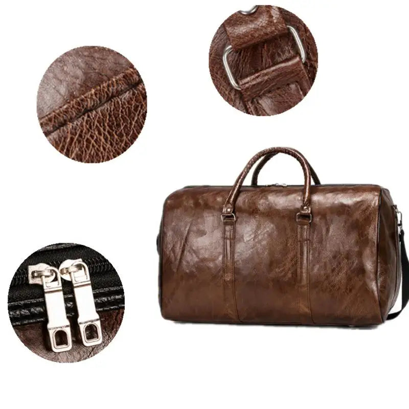 Große PU-Leder Reisetasche für Herren – Modische Travel Duffle & Fitness Bag mit Schultergurt, leichte Weekend- & Handgepäcktasche in Schwarz