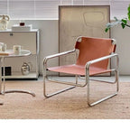 Moderner Metall-Armlehnenstuhl mit Leder-Rückenlehne – Minimalistischer Single Living Room Chair, komfortabler Design-Armchair für Zuhause 
