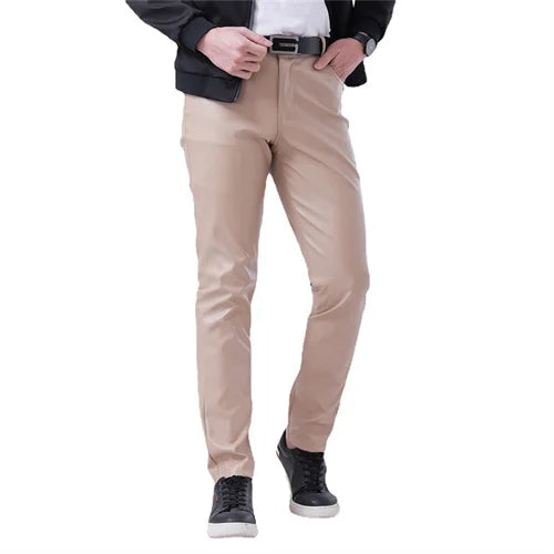 Herren PU Lederhose 2025 – Leichte Slim Pencil Pants in Schwarz & Rot, elastische Bühnen- & Freizeit-Lederhose für Bar, KTV & Performance