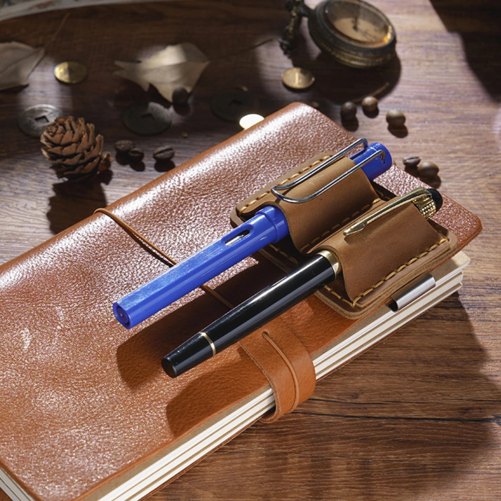 Porte-stylo rétro en cuir avec boucle – Boucle pour stylo plus élégante avec clip métallique pour carnet de notes, journal et raboteuse