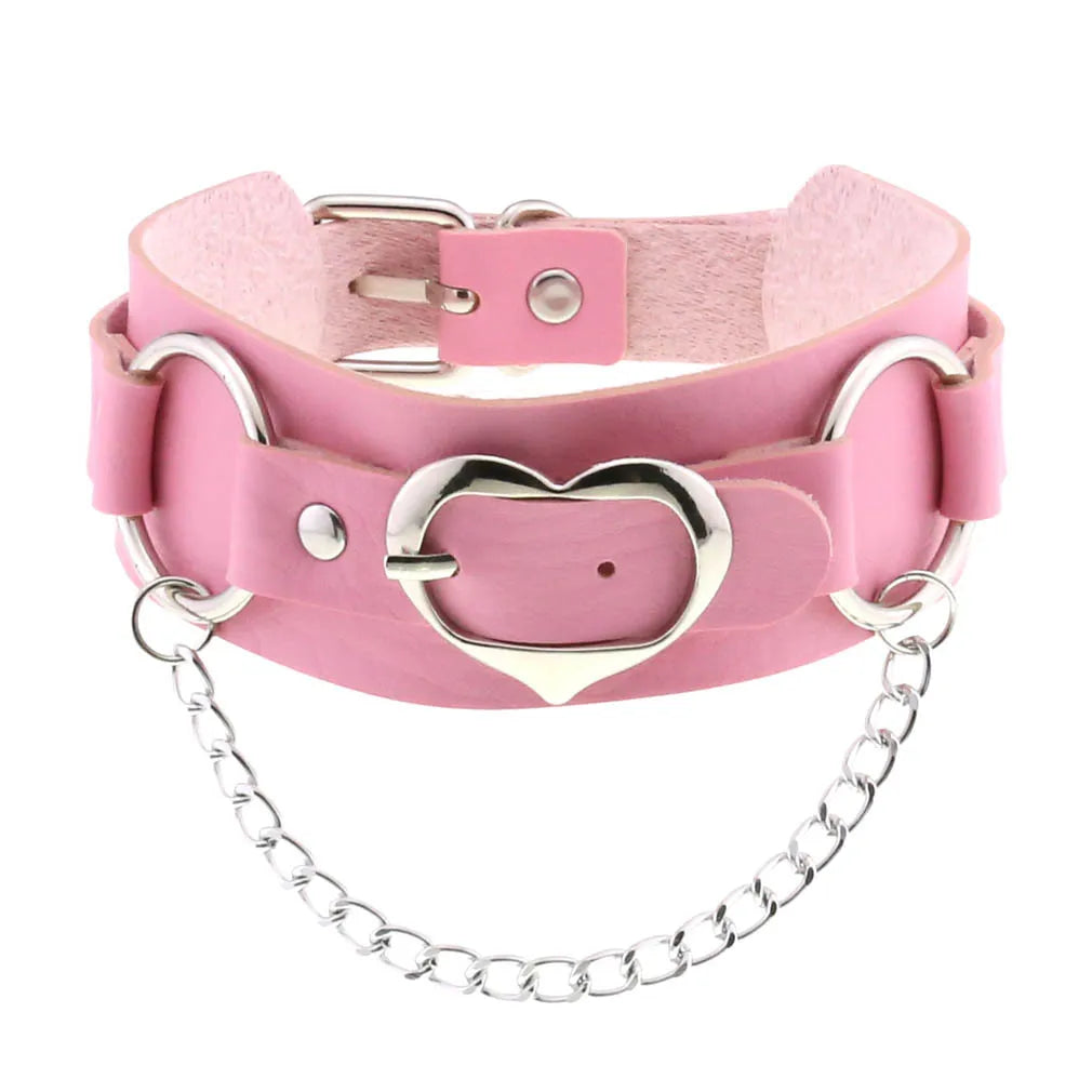 Collier ras du cou punk en cuir et strass – Collier gothique rose avec boucles d'oreilles pour hommes et femmes dans le style Harajuku