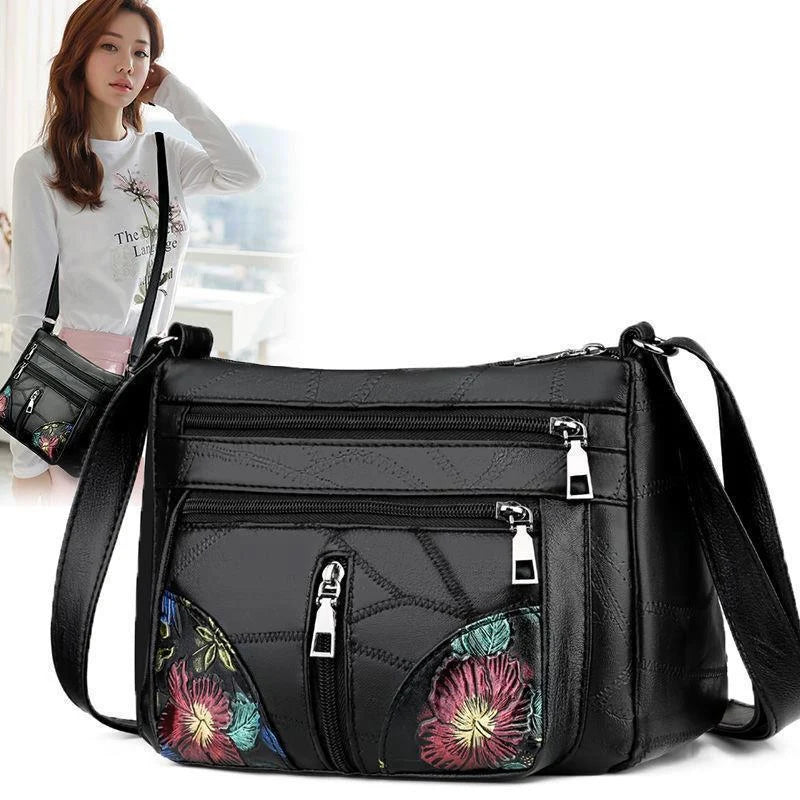 Damen PU-Leder Crossbody Bag – Luxus Schultertasche mit Blumenmotiv, Multifach & Alltagstauglich
