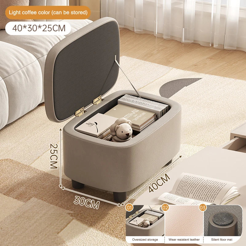 Multifunktionaler Leder Sitzhocker mit Stauraum – Moderner Organizer Ottoman für Wohnzimmer, Flur & Schlafzimmer