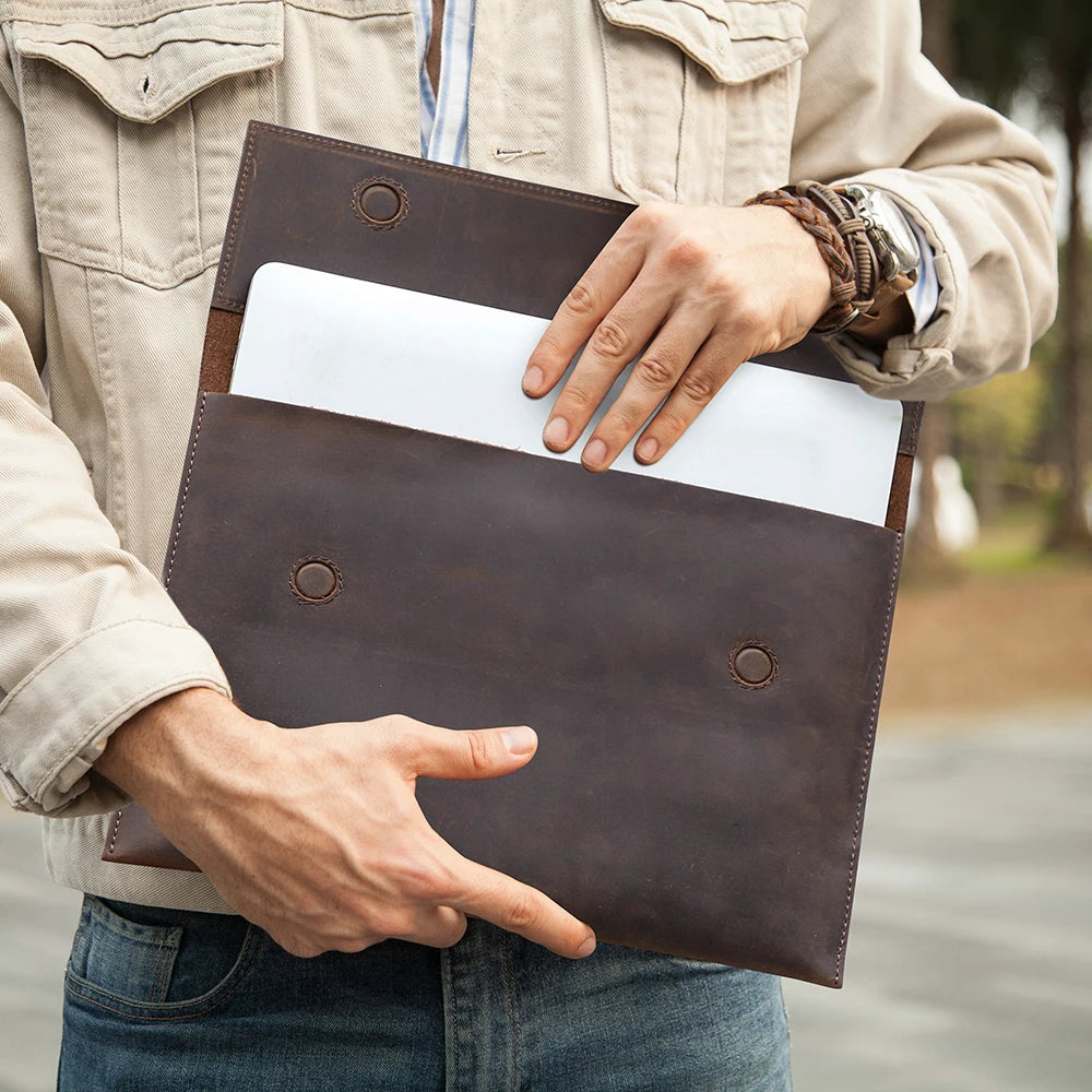 Echtes Leder MacBook Sleeve – Laptop-Hülle für MacBook Air 13 & MacBook Pro 14/15/16 Zoll, Unisex, Vintage-Stil