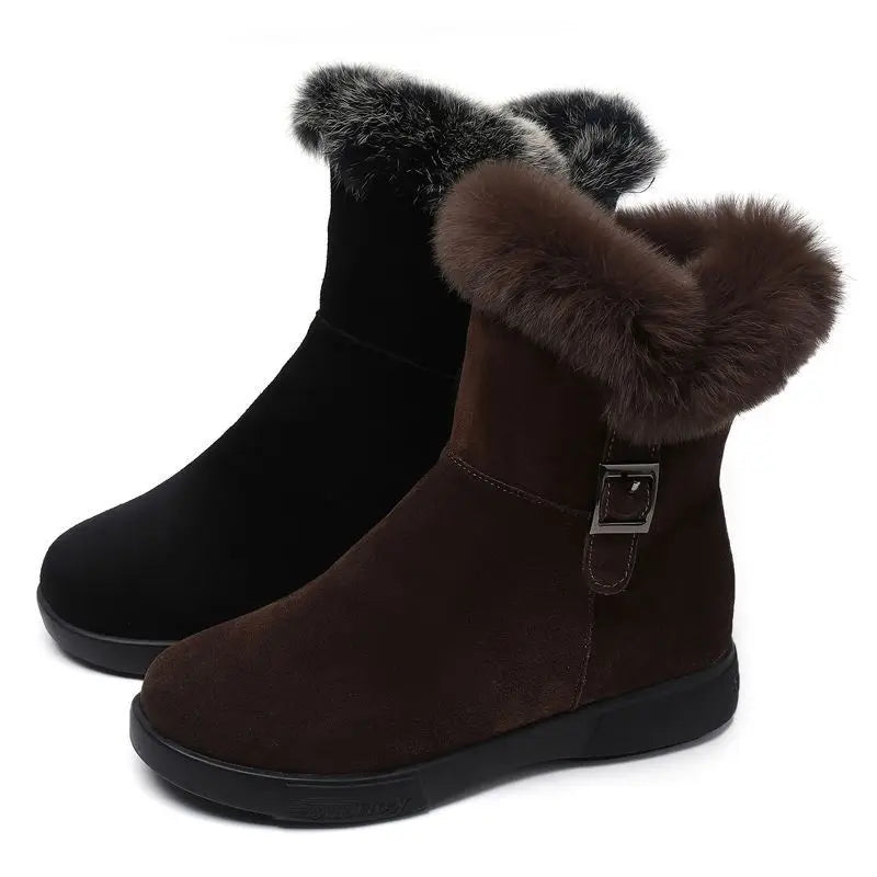 Damen Winter Leder Snow Boots 2024 – Gefütterte Stiefeletten mit Plüsch, rutschfester Sohle & extra Komfort