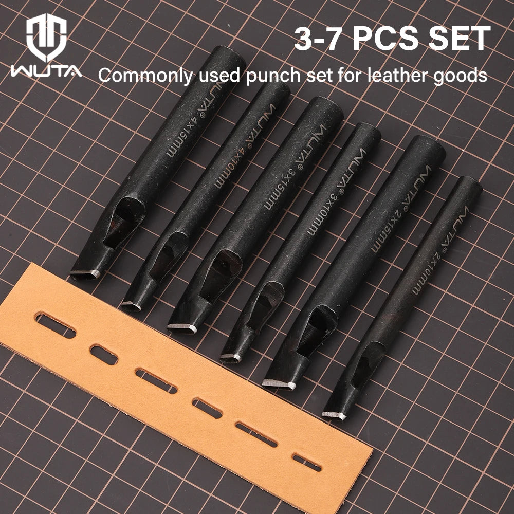 WUTA Basic Series Langloch Lederstanzer Set (3–7 tlg.) – Ovale Lochpfeifen aus Carbonstahl für Gürtel, Uhrenarmbänder & Lederarbeiten
