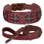 Luxus Leder Hundehalsband &amp; Leinen Set – Breites, gepolstertes Echtleder mit Metallnieten für große &amp; kräftige Hunde 