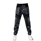 Pantalon en cuir PU Slim Fit pour hommes – Tuyau de motard coupe-vent avec design patchwork et fermeture à glissière, pantalon de moto moderne pour le sport et l'herbe