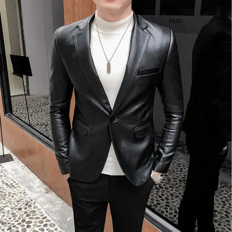 Herren PU Lederblazer 2024 im Slim Fit – Hochwertige Business-Casual Lederjacke für Frühling & Herbst bis 4XL