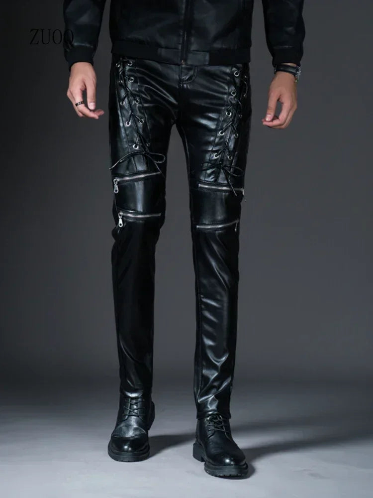 Herren Skinny Biker PU Lederhose – Slim Fit Motorrad-Hose aus Kunstleder für Club, Bühne &amp; Alltag (Ganzjahresmodell)