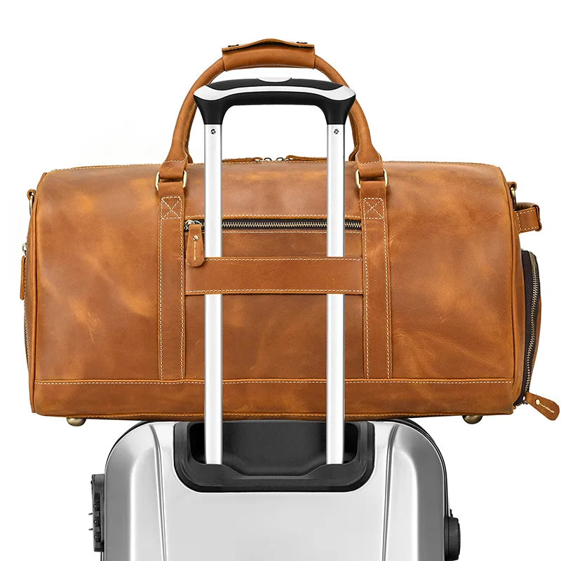 Newsbirds Crazy Horse Sac de voyage en cuir pour hommes – Grand sac de sport vintage avec sac à dos et sac de transport sur un véritable sac à dos