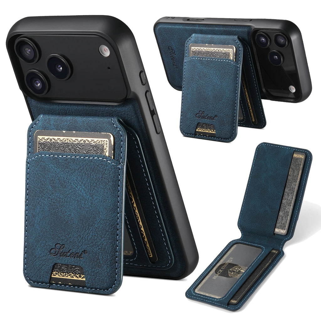 SUTENI Magnetische Wallet-Handyhülle aus Kunstleder mit kabellosem Laden & Standfunktion – Kartenhalter für iPhone 12 bis iPhone 17 Pro Max