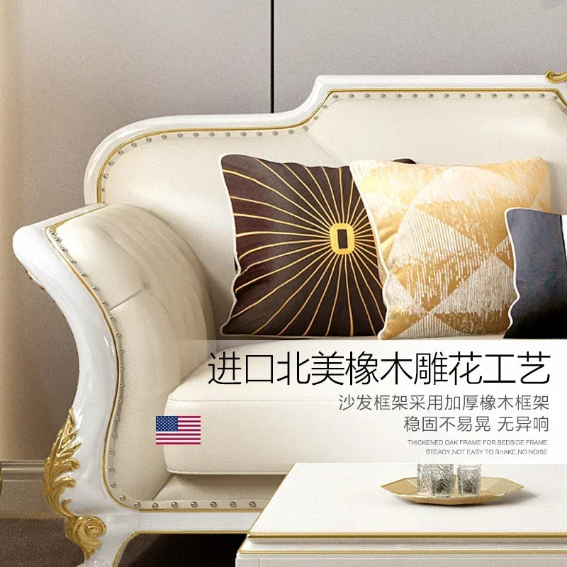 Amerikanisches Luxury Leder Sofa 1-2-3 Kombination – Elegantes Ecksofa aus Echtleder mit Massivholzrahmen für stilvolle Wohnzimmer & Villen