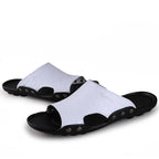 doefhom Herren Lederslipper 2025 – Sommerliche Casual Slides aus echtem Rindsleder, Strand- und Straßenschuhe, Größen für große Füße