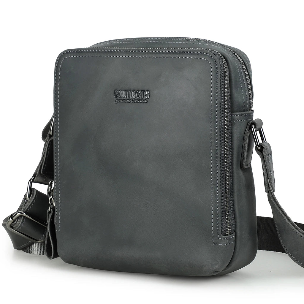 CONTACT’S Herren Leder Messenger Bag – Vintage Crossbody Tasche für iPad Mini & Schultertasche aus echtem Leder