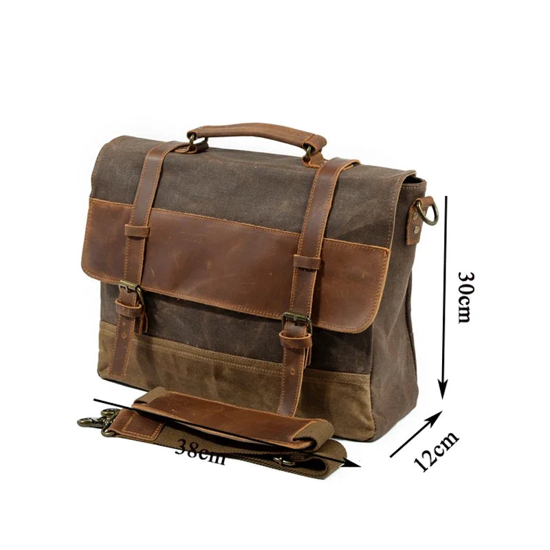MUCHUAN Herren Vintage Waxed Canvas Messenger Bag – Wasserdichte Schultertasche mit Lederakzenten für Büro & Alltag