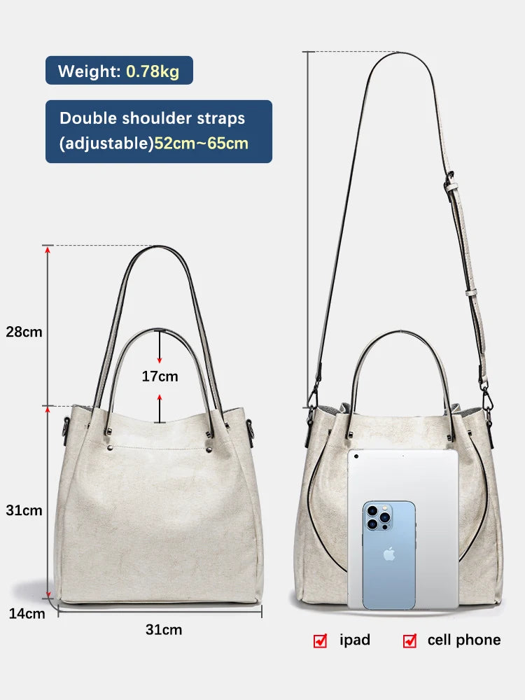 ZENCY Multifunktionale Ledertasche – Große Shopper Bag aus 100% Echtleder für Damen, Schulter- & Crossbody Tote, Rot