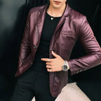 Herren Lederblazer Single Breasted – Korean Style Sakko 2025, klassischer Gentleman Look für Frühling & Herbst