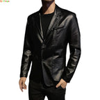 Sakko Slim Fit en cuir PU pour hommes – Blazer en cuir tendance pour soirées et affaires décontractées, veste élégante en noir, rouge, bleu et kaki