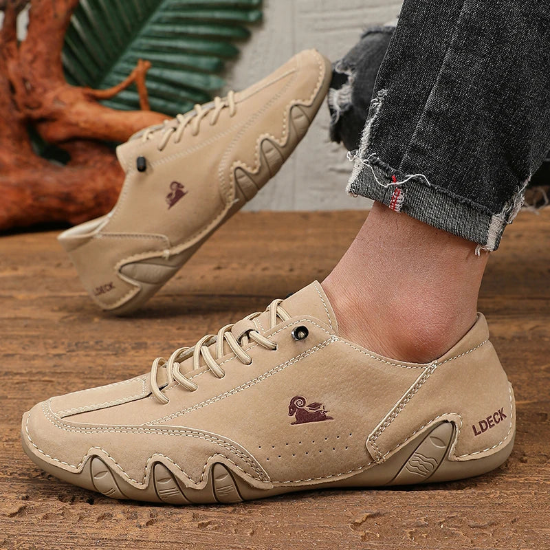 Herren Low-Cut Leder Sneaker Loafer – Weiche Slip-On Freizeitschuhe mit rutschfester Sohle, Große Größen für Frühjahr & Sommer 2025