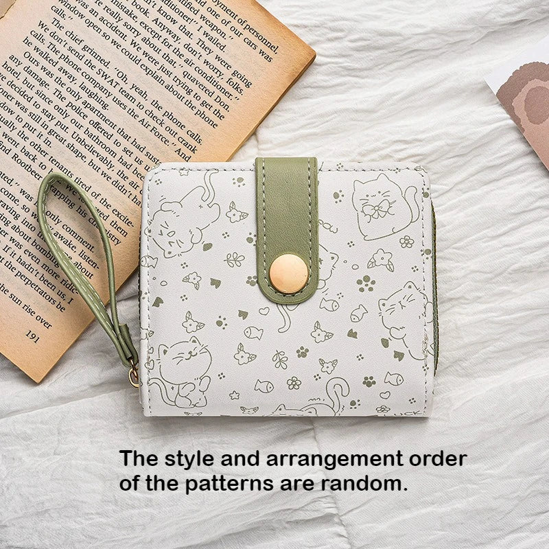 Japanische Cute Cat Damen Geldbörse – Kurze Studentinnen-Wallet mit Zipper, Kartenfächern und Münzfach