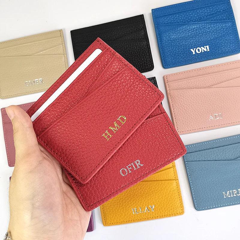 Véritable carte avec initiales – Slim Luxus Card Holder aus Rindsleder für Damen &amp; Herren | Porte-monnaie personnalisé