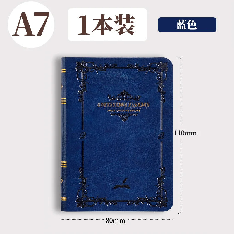 Vintage Notizbuch A6A7 aus PU-Leder – Kompakt, Gold-Print, Tragbar für Schule & Büro