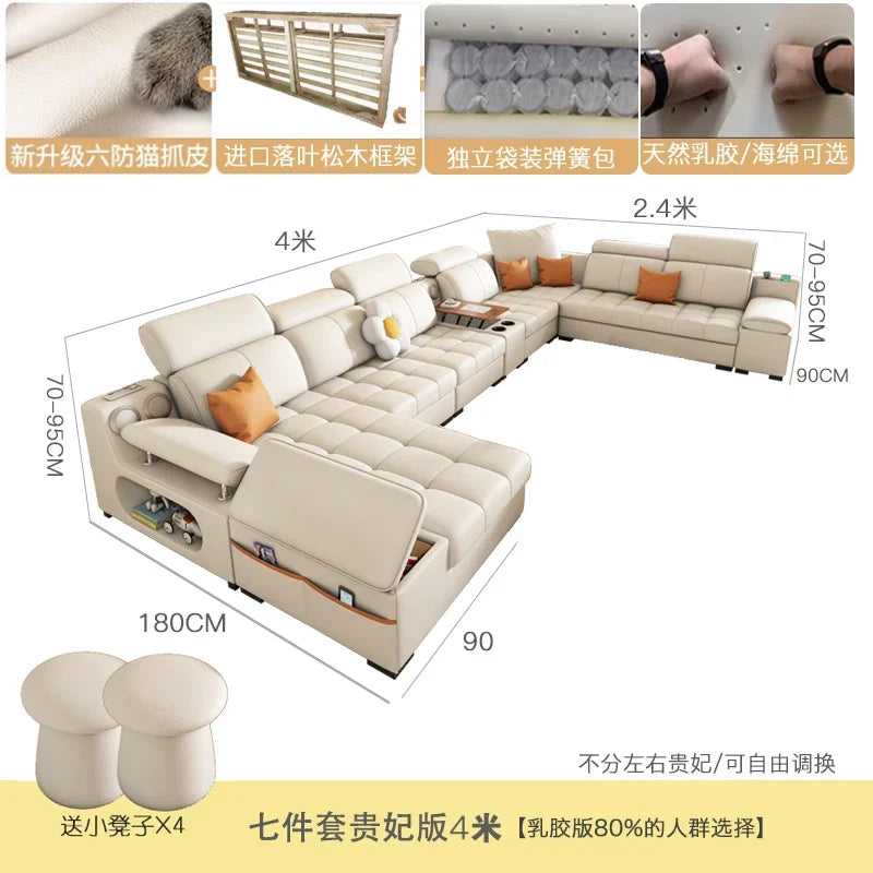 Modernes modulares Ledersofa – Ausziehbares, wasserdichtes L-förmiges Ecksofa mit Armlehne, Schlaffunktion & Stauraum