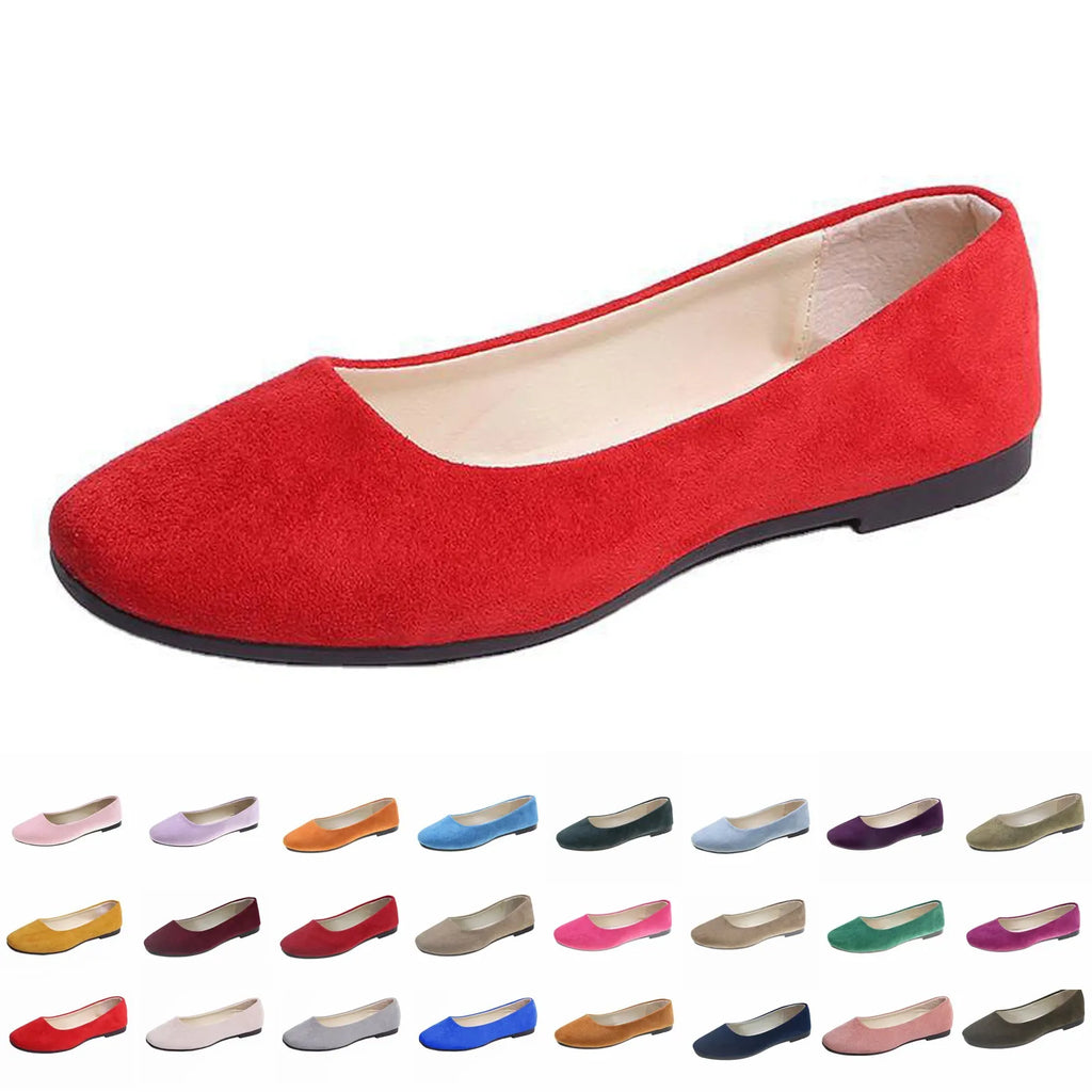 Damen Flats 2025 – Bequeme Runde Zehen Ballerina Flats aus Suede mit Weicher Sohle, Casual Mom Shoes