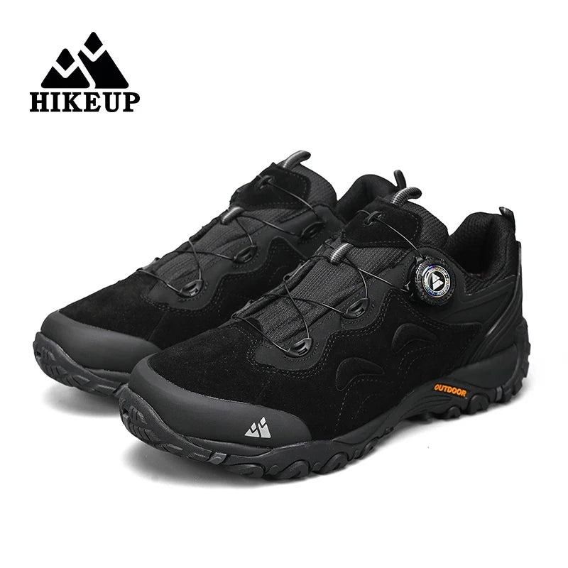 HIKEUP Herren Leder Outdoor-Schuhe – Atmungsaktive Hiking & Trekking Sneakers, Mountain Climbing & Trail Jogging Shoes, Slip-On Turnbuckle